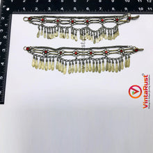 Load image into Gallery viewer, Silver Kuchi Anklets With Red Glass Stones and Tassels
