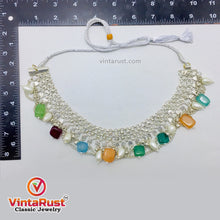 Load image into Gallery viewer, Silver Kuchi Choker Necklace With Multicolor Stones and Pearls
