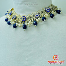 Load image into Gallery viewer, Blue Glass Stones Silver Kuchi Jewelry Set 
