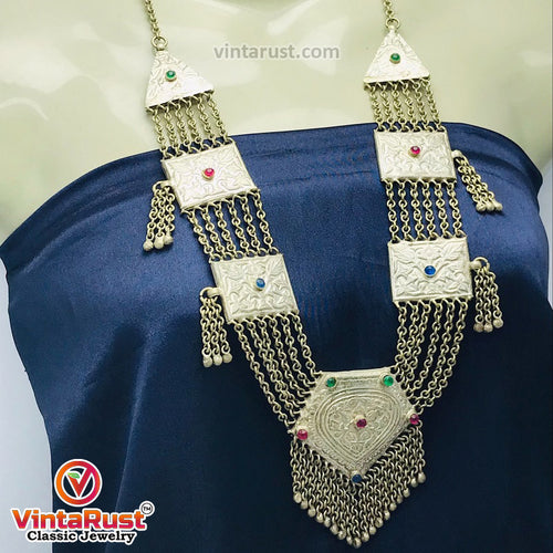 Silver Kuchi Massive Bohemian Pendant Necklace