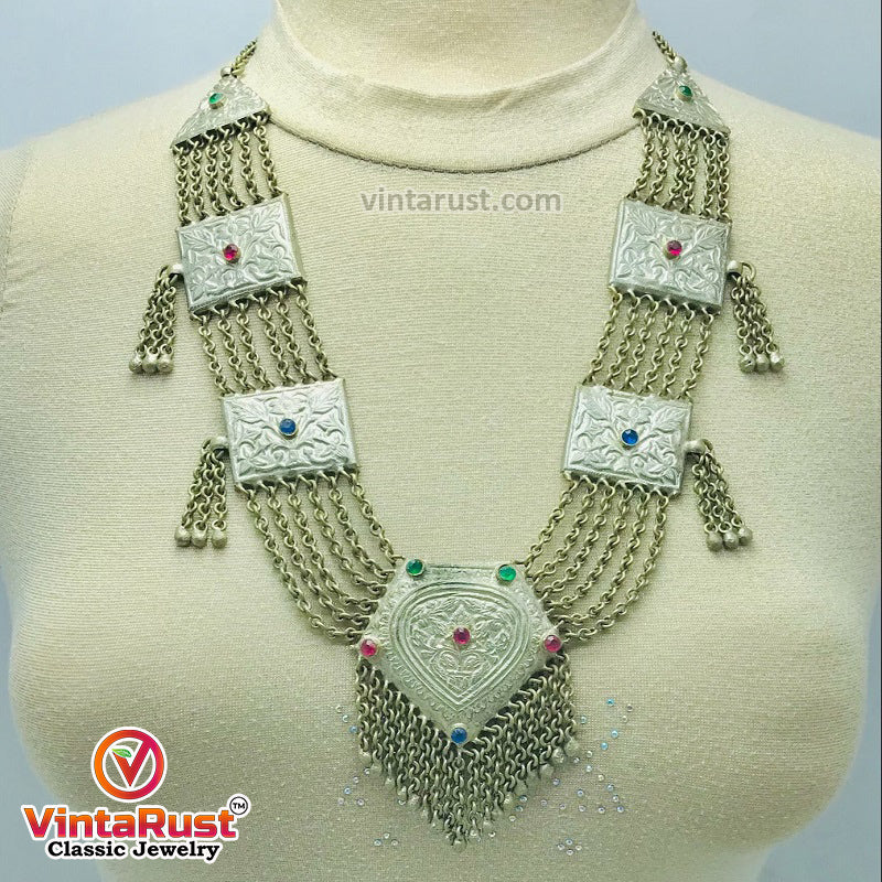 Silver Kuchi Massive Bohemian Pendant Necklace