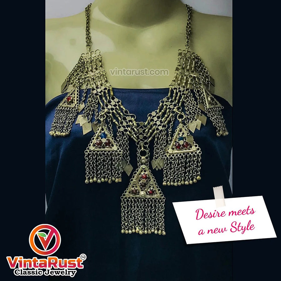 Silver Kuchi Vintage five Dangling Pendants Necklace