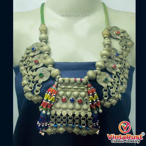 Silver Kuchi Vintage Necklace With Dangling Pendant