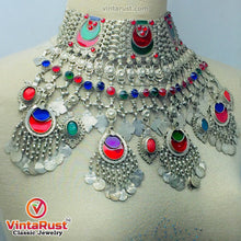 Load image into Gallery viewer, Silver Massive Choker Necklace With Multicolor Glass Stones

