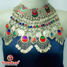 Load image into Gallery viewer, Silver Massive Choker Necklace With Multicolor Glass Stones
