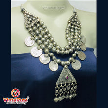 Load image into Gallery viewer, Silver Metal Beaded With Coins Choker Necklace
