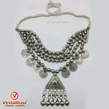 Load image into Gallery viewer, Silver Metal Beaded With Coins Choker Necklace
