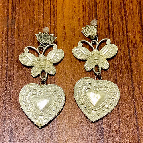 Silver Tone Heart Shaped Dangle Earrings