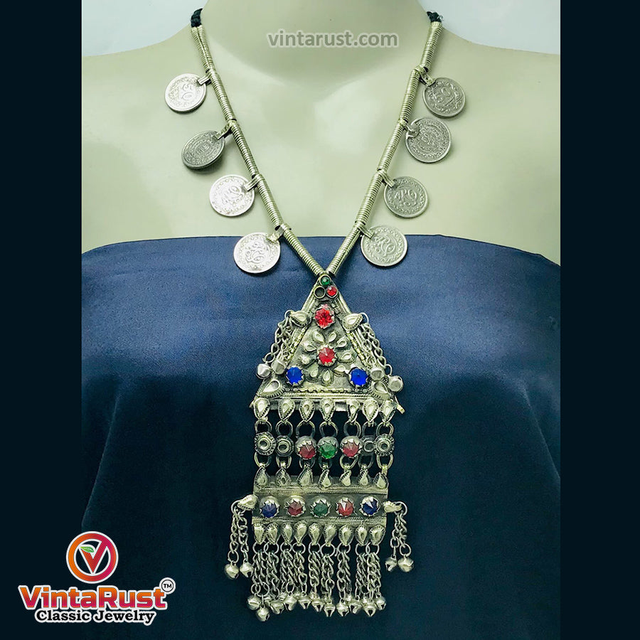 Vintage Silver Pendant Necklace with Coins