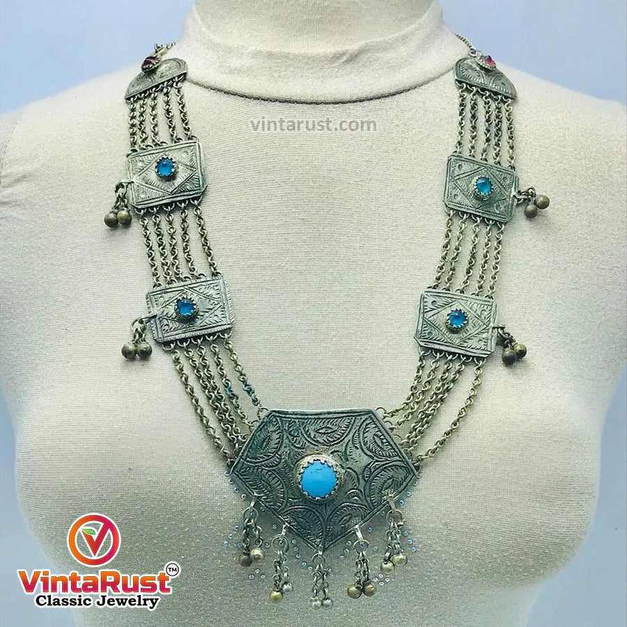 Silver Vintage Necklace with Turquoise Beads