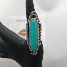 Load image into Gallery viewer, Big Stone Ring With Turquoise and Coral Beads
