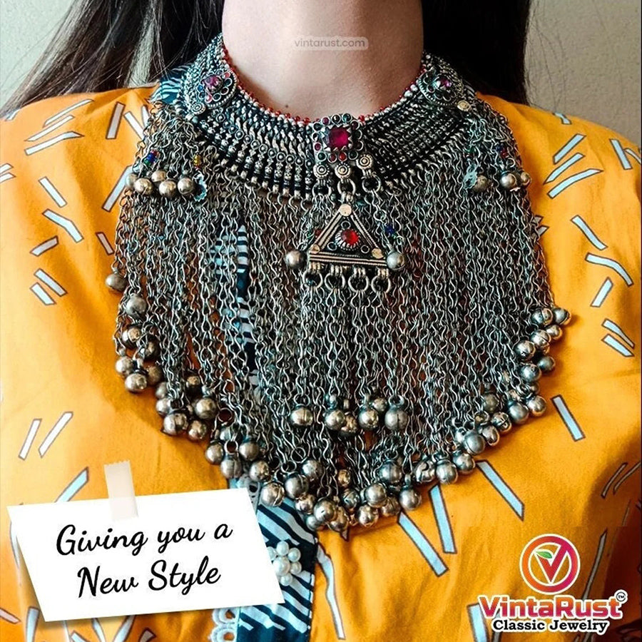 Traditional Kuchi Choker Necklace With Silver Bells