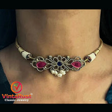 Load image into Gallery viewer, Pearls and Vintage Glass Stones Choker Necklace
