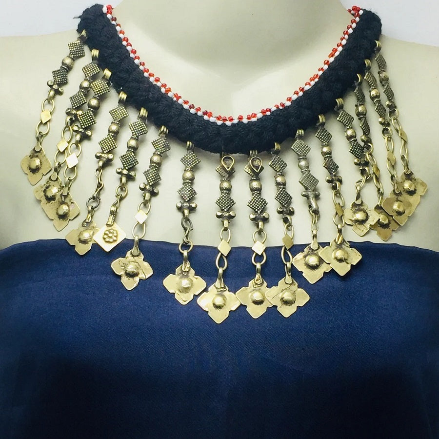 Handmade Tribal Dangling Tassels Choker Necklace