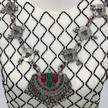 Load image into Gallery viewer, Afghan Pendant Necklace With Silver Beads And Glass Stones
