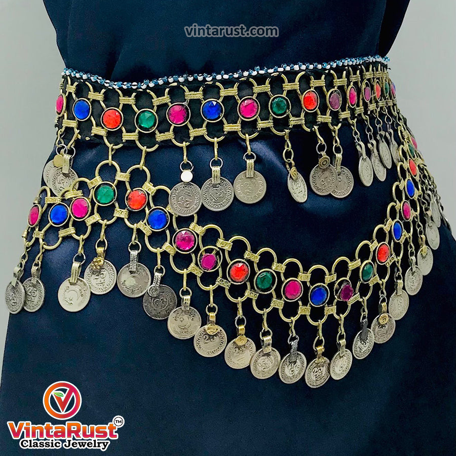 Tribal Belly Dance Belt With Multicolor Glass Stones – Vintarust display picture 3