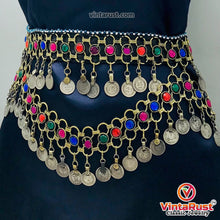 Load image into Gallery viewer, Tribal Belly Dance Belt With Multicolor Glass Stones
