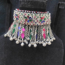 Load image into Gallery viewer, Tribal Choker Necklace With Dangling Tassels and Glass Stones
