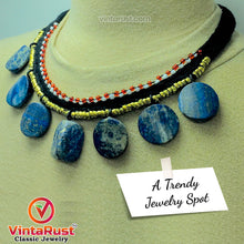 Load image into Gallery viewer, Tribal Choker Necklace With Dangling Lapis Lazuli Stones
