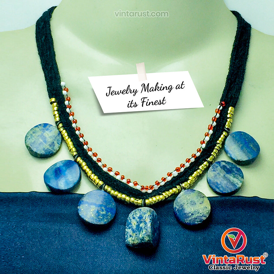 Tribal Choker Necklace With Dangling Lapis Lazuli Stones