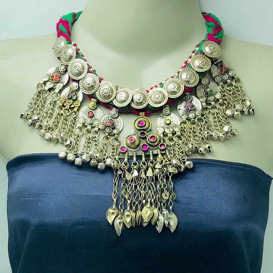 Tribal Necklace With Vintage Coins and Tassels