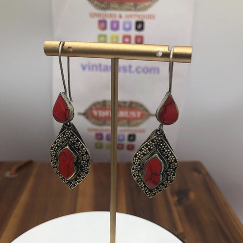 Tribal Handmade Glass Stone Earrings