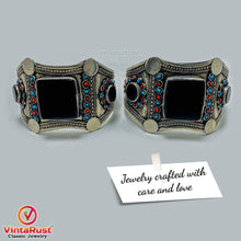 Load image into Gallery viewer, Tribal Stone Cuff Bracelet With Turquoise and Coral Beads
