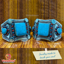 Load image into Gallery viewer, Tribal Stone Cuff Bracelet With Turquoise and Coral Beads
