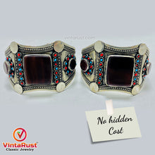 Load image into Gallery viewer, Tribal Stone Cuff Bracelet With Turquoise and Coral Beads
