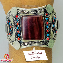 Load image into Gallery viewer, Tribal Stone Cuff Bracelet With Turquoise and Coral Beads
