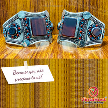 Load image into Gallery viewer, Tribal Stone Cuff Bracelet With Turquoise and Coral Beads
