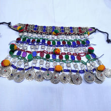 Load image into Gallery viewer, Oversized Long Afghani Choker Necklace With Multicolor Glass Stones

