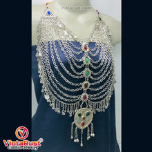 Load image into Gallery viewer, Tribal Silver Kuchi Bib Necklace With Glass Stones
