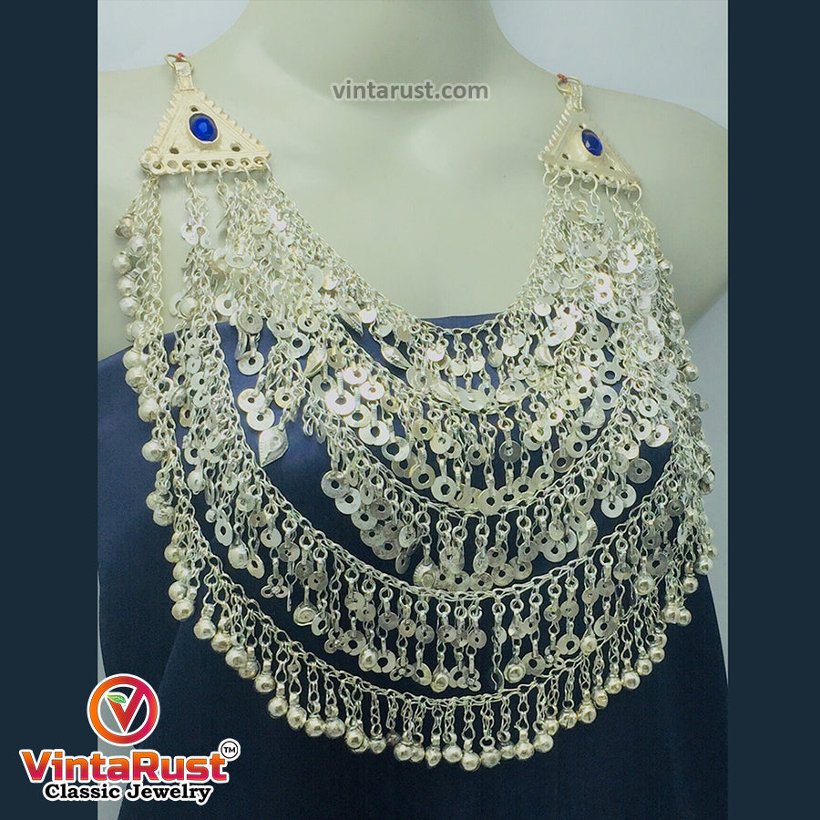 Tribal Silver Kuchi Multilayers Bells Necklace