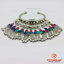 Load image into Gallery viewer, Tribal Silver Torque Choker Necklace With Multicolor Glass Stones
