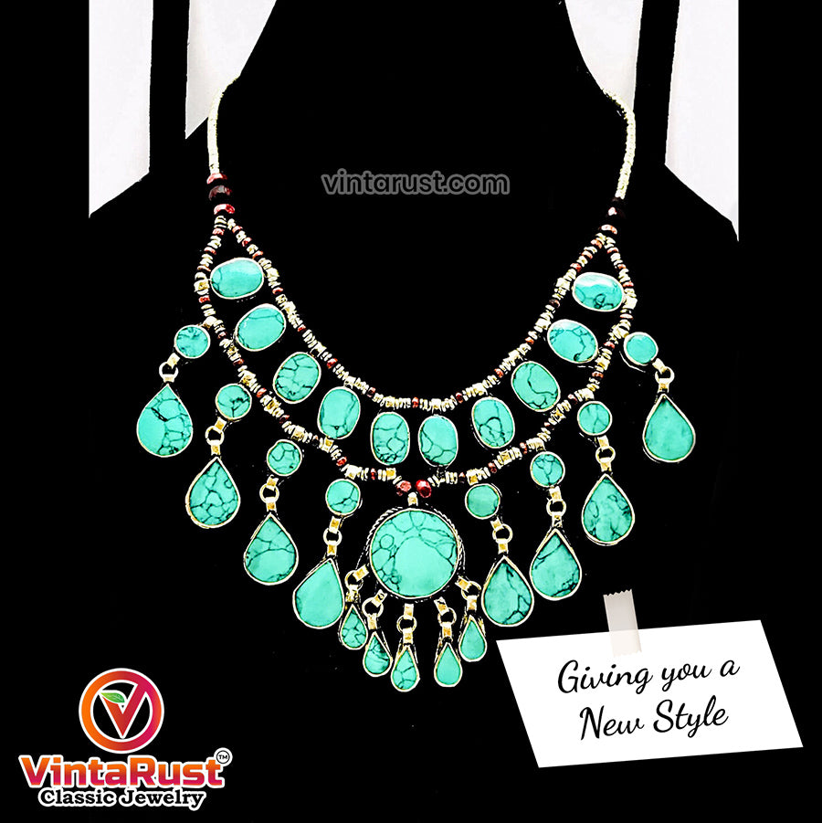 Vintage Tribal Stone Bib Necklace