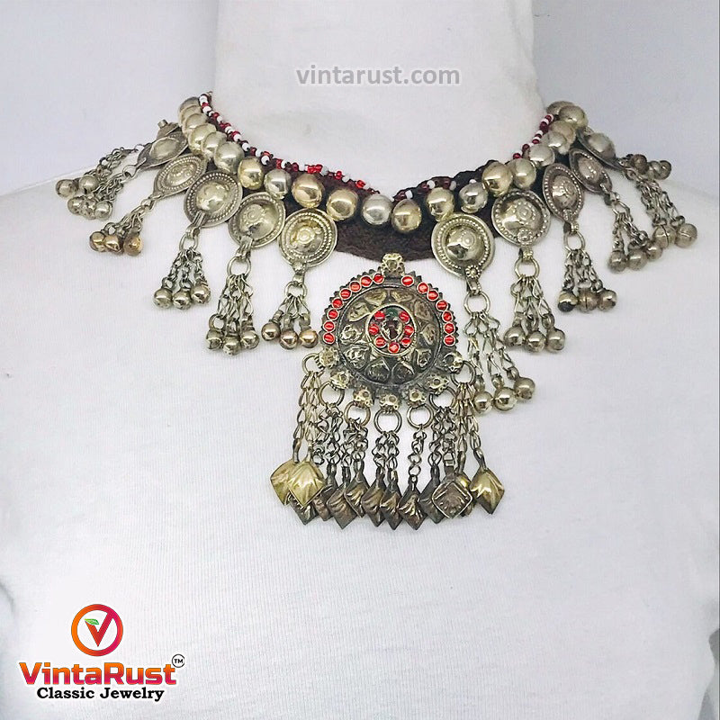 Tribal Turkman Pendant Necklace With Buttons and Bells
