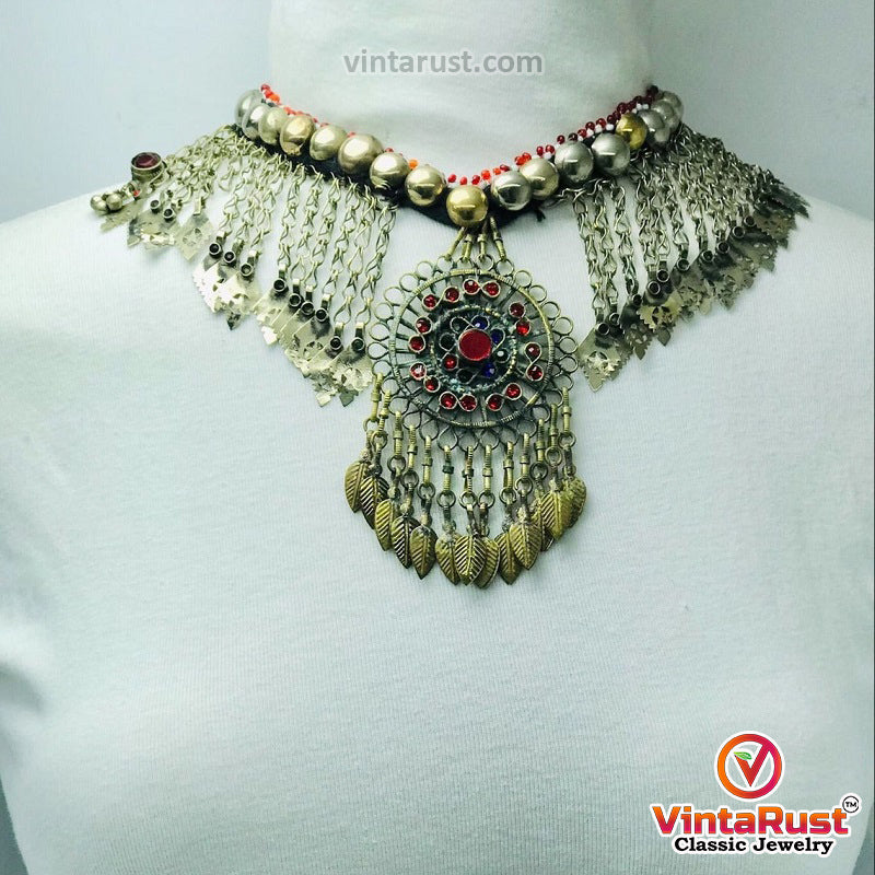 Turkman Necklace With Long Dangling Tassels
