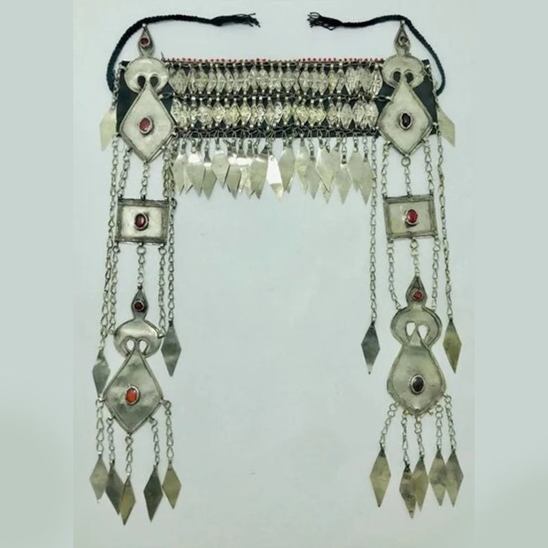 Turkmen Silver Tribal Kuchi Matha Patti, Massive Head Piece With Long Dangling Accessories | Turkmen Silver Tribal Kuchi Matha Patti  main image 2