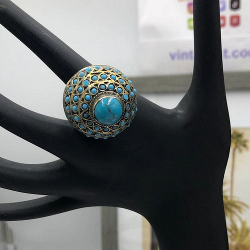 Turquoise Beads and Stone Kuchi Ring