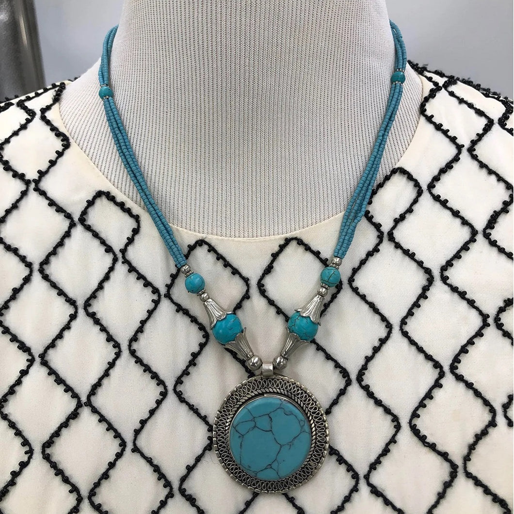 Turquoise gemstone Necklace with beaded dori