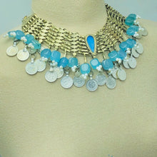 Load image into Gallery viewer, Turquoise Stone With Coins Choker Necklace, Tribal Necklace
