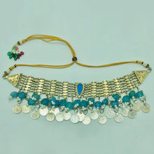 Load image into Gallery viewer, Turquoise Stone With Coins Choker Necklace, Tribal Necklace
