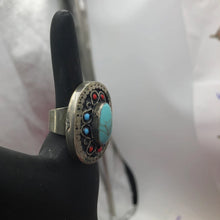 Load image into Gallery viewer, Turquoise Stone Ethnic Ring, Tribal Kuchi Ring
