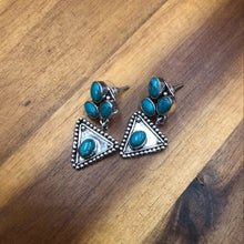 Load image into Gallery viewer, Turquoise Stone Silver Kuchi Drop Earrings
