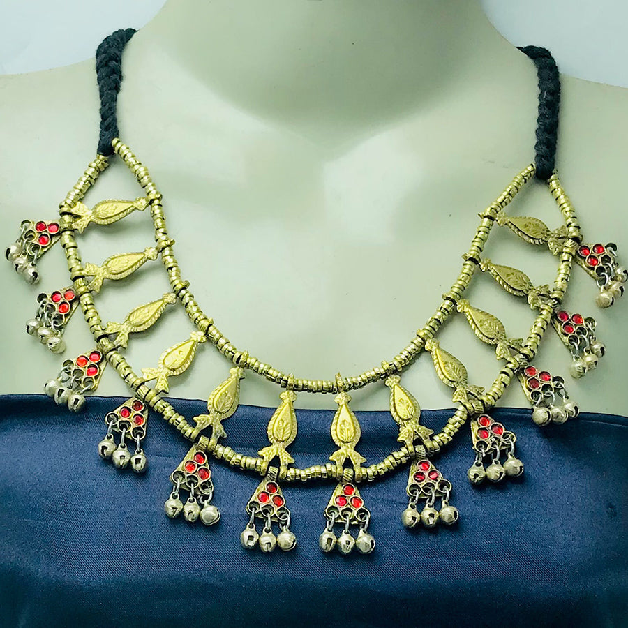 Unique Stylish Golden Tone Tribal Choker Necklace