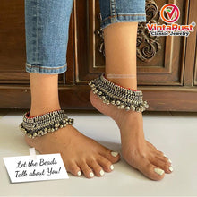 Load image into Gallery viewer, Vintage Afghan Silver Anklets Pair With Silver Bells
