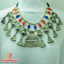 Load image into Gallery viewer, Vintage Blue and Red Statement Choker Necklace
