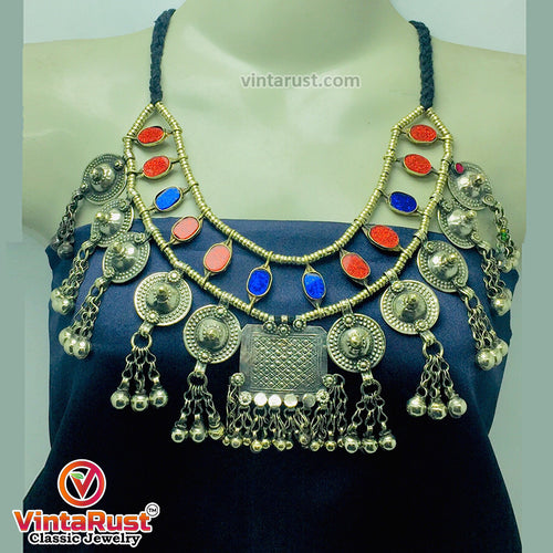 Vintage Blue and Red Statement Choker Necklace