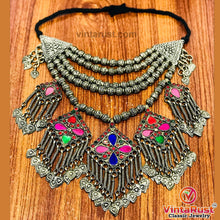 Load image into Gallery viewer, Glam Choker Necklace, Vintage Necklace with Bold Pendants and Beads
